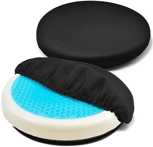 Stephans Möbelbörse Drehkissen mit kühlender Gel-Schicht, orthopädisch, Gelkissen, Drehsitz für Senioren, Inkl. Zusatzbezug, rutschfest, Belastbar bis 170 Kg, Für Sofa Sessel Stuhl 360° drehbar von Stephans Möbelbörse
