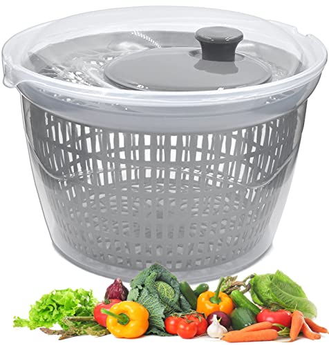 XL Salatschleuder mit Deckel - BPA FREI - Salatschleuder mit Kurbelantrieb und 5L Liter - Salatschüssel und Sieb, Küchenhelfer Salattrockner zum Waschen und Trocknen von Salat, Gemüse und Obst von Stephans Möbelbörse