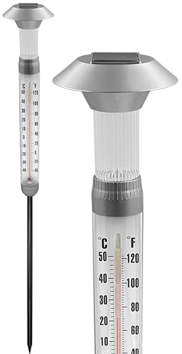 XXL Außenthermometer mit Solar Leuchte - 97 cm - Gartenthermometer mit Erdspieß und Beleuchtung - Outdoor Thermometer klassisches Design für Garten Balkon Terrasse von Stephans Möbelbörse