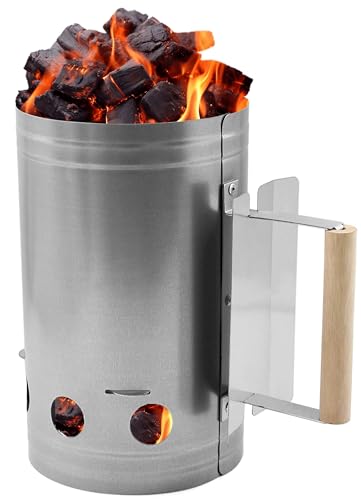 Stephans Möbelbörse XXL Kohleanzünder - BBQ Starter für Holzkohle und Briketts - 27 x 16 cm - Brennstarter, Grillkohleanzünder, Brennsäule, Grillkamin - Hitzebeständiger Griff - mit Hitzeschutzschild - Metall - Silber, 4251533816651 von Stephans Möbelbörse