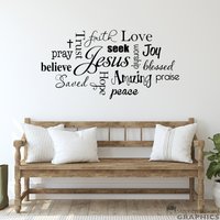 Jesus Wandtattoo | Christian U-Bahn-Kunst-Dekor Vertraue Freude Glaube Liebe Beten Vinyl Jesus Wandtattoo | Christian U-Bahn-Kunst-Dekor Vertraue Freude Glaube Liebe Beten Vinyl von StephenEdwardGraphic