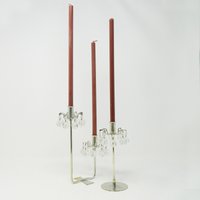 Zwei Kerzenleuchter Mit Geschliffenem Glasbehang Von J. & L. Lobmeyr, Wien von StereogramVintage