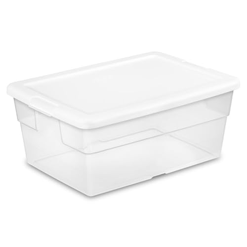 Sterilite 16428012, 6-Quart Aufbewahrungsbox, 12 Stück, weiß Deckel mit durchsichtiger Boden, Clear, White, 16-Quart von Sterilite