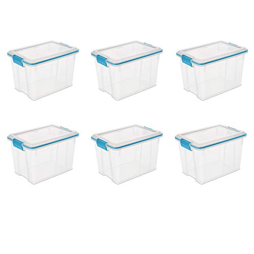 Sterilite 19324306 20 Quart/19 Liter Gasket Box, Clear with Blue Aquarium Latches and Gasket, 6-Pack von Sterilite