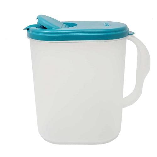 Sterilite Kunststoff-Krug Wasserkrug Getränkespender blauer Atolldeckel und Lasche mit transparentem Boden und Komfortgriff für Küche und Zuhause, Blau gewaschen von Sterilite
