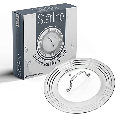 Sterline Kleiner Universaldeckel – passend für 12,7–20,3 cm Kochgeschirr – Tischplatte aus gehärtetem Glas mit Dampfauslass für Töpfe, Pfannen und Gusseisen-Pfannen – Edelstahl-Ersatz-Topfdeckel für von Sterline