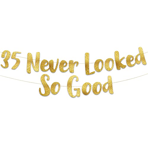 35 Never Looked So Good Gold Glitter Banner – 35. Jahrestag und Geburtstag Party Dekorationen 35 Never Looked So Good Gold Glitter Banner – 35. Jahrestag und Geburtstag Party Dekorationen von Sterling James Co.