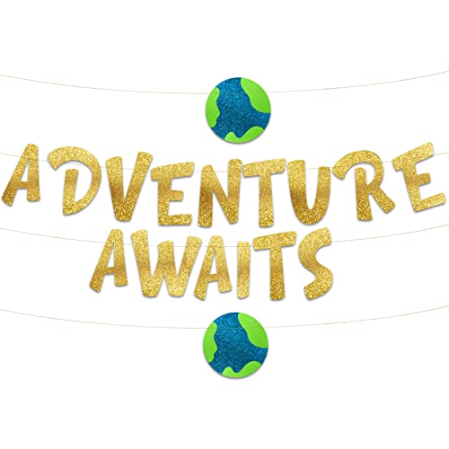 Adventure Awaits Glitzer-Banner in Gold- Perfekte Dekoration für Abschiedsfeier Ruhestandsparty und Abschlussfeier - Partyzubehör und Geschenke von Sterling James Co.