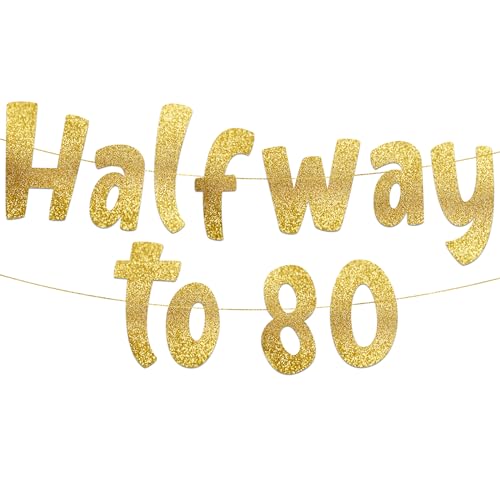 Goldenes Glitzerbanner mit Aufschrift "Half way to 80", "Happy 40th Birthday", Partydekorationen und Zubehör, Dekoration zum 40. Hochzeitstag Goldenes Glitzerbanner mit Aufschrift "Half way to 80", "Happy 40th Birthday", Partydekorationen und Zubehör, Dekoration zum 40. Hochzeitstag von Sterling James Co.