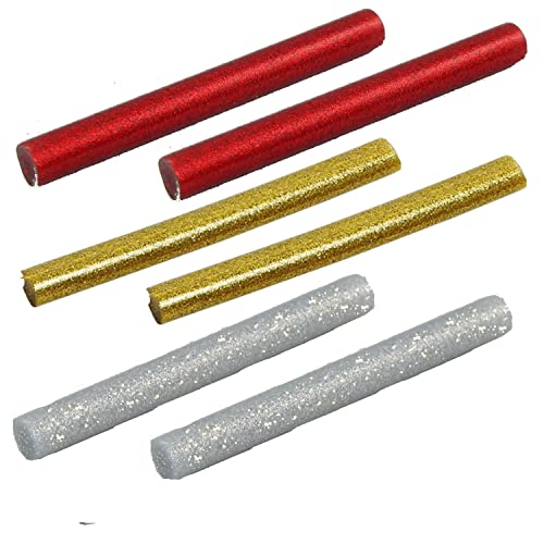 6x Heißklebesticks Glitzer 11mm x 10cm je 2x SILBER ROT GOLD zum Basteln Dekorieren Kleben für Heißklebepistolen (6 Stück jede Farbe 2x) von Stern Fabrik