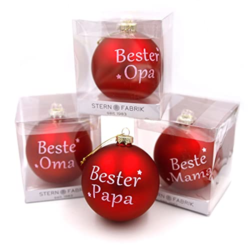 Christbaum-Kugel aus Glas, Beste Oma, 10cm, rot glänzend, Motive wählbar, Weihnachten Weihnachtsbaum Weihnachtskugel von Stern Fabrik
