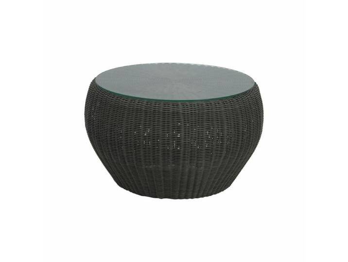 Stern Anny Beistelltisch/Hocker - Sitz Polyrattan basaltgrau Kissen seidengrau inkl. Glasplatte von Stern
