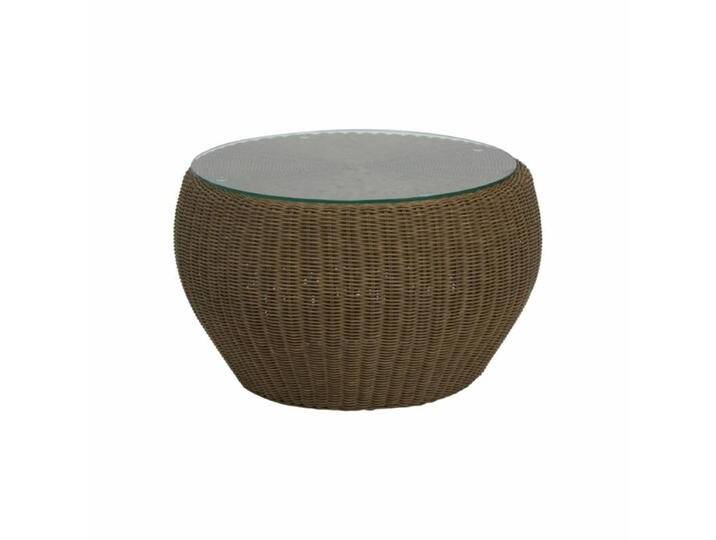 Stern Anny Beistelltisch/Hocker - Sitz Polyrattan zimtfarben Kissen rehbaun inkl. Glasplatte von Stern