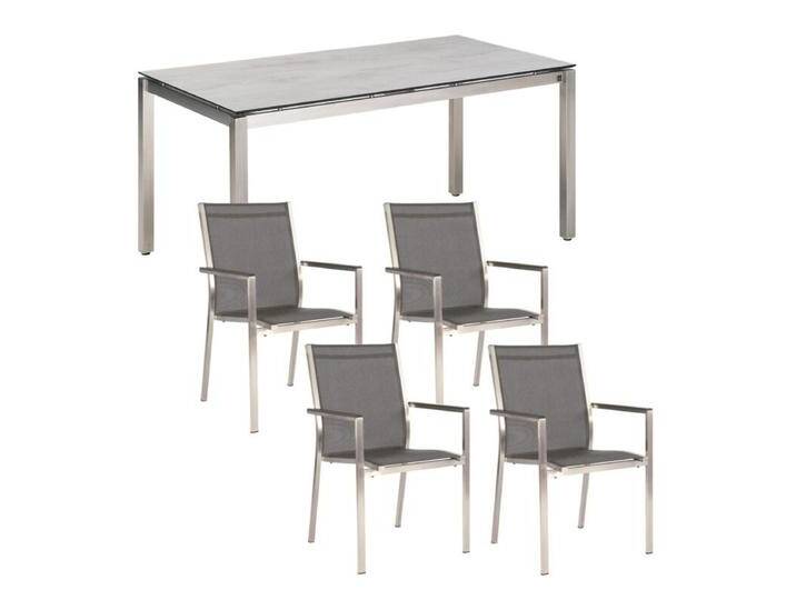 Stern Cardiff Gartenmöbel-Set 5-teilig mit CASA DOMA Gartentisch Carini 160x90 cm - HPL Chromix silber,stapelbar, Tischbein mit Höhenausgleich,Geradlinig & pur von Stern