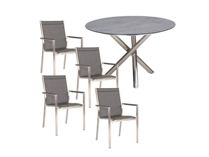 Stern Cardiff Gartenmöbel-Set 5-teilig mit CASA DOMA Gartentisch Perano Ø 120 cm,stapelbar, Tischbein mit Höhenausgleich,Geradlinig & pur von Stern