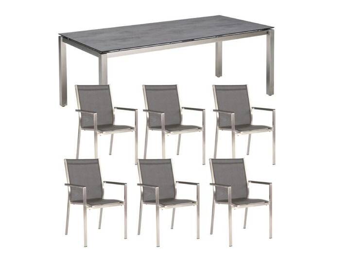 Stern Cardiff Gartenmöbel-Set 7-teilig mit CASA DOMA Gartentisch Carini 210x100 cm - HPL Chromix anthrazit,stapelbar, Tischbein mit Höhenausgleich,Geradlinig & pur von Stern