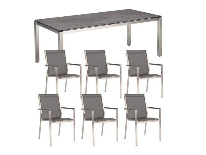 Stern Cardiff Gartenmöbel-Set 7-teilig mit CASA DOMA Gartentisch Carini 210x100 cm - HPL Chromix bronze,stapelbar, Tischbein mit Höhenausgleich,Geradlinig & pur von Stern