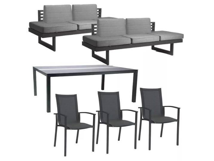 Stern Dining-Set mit Bank New Holly, Stuhl Evoee und Tisch Aluminium/HPL - Gestell Alu anthrazit Sitz Textil karbon Polster Textil seidengrau von Stern