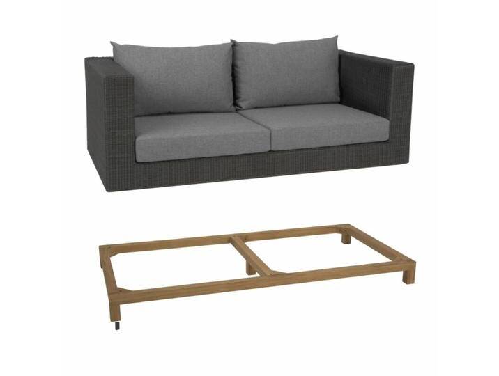 Stern Fontana 2-Sitzer Loungesofa mit Untergestell - Gestell Teak Sitz Polyrattan basaltgrau Polster seidengrau von Stern