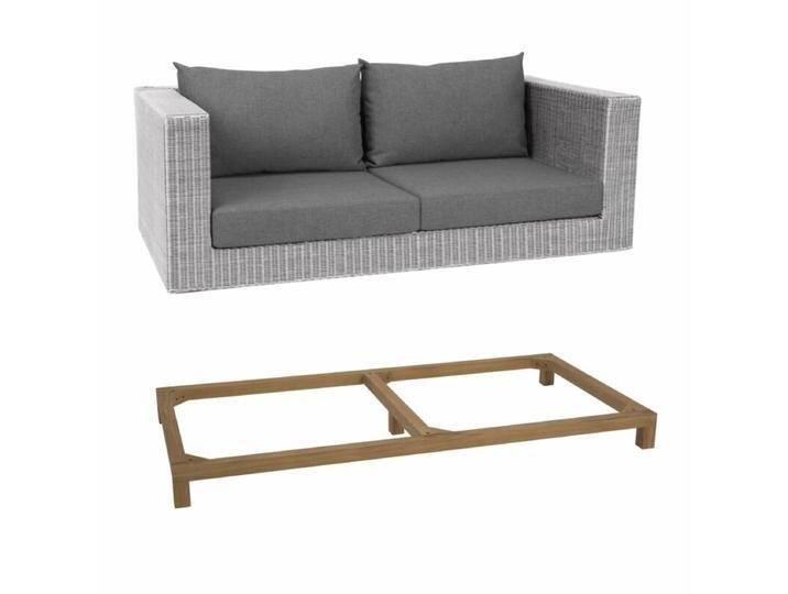 Stern Fontana 2-Sitzer Loungesofa mit Untergestell - Gestell Teak Sitz Polyrattan vintage-weiß Polster seidengrau von Stern