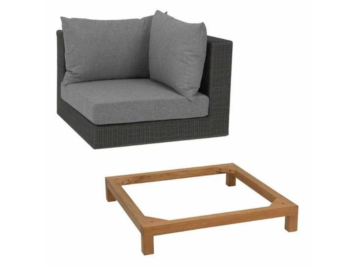 Stern Fontana Lounge Eckelement mit Untergestell - Gestell Teak Sitz Polyrattan basaltgrau Polster seidengrau von Stern