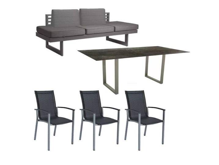 Stern Gartenmöbel-Set mit 3x Stuhl Evoee, Dining Bank New Holly und Kufentisch Aluminium graphit/HPL - HPL Dark Marble von Stern