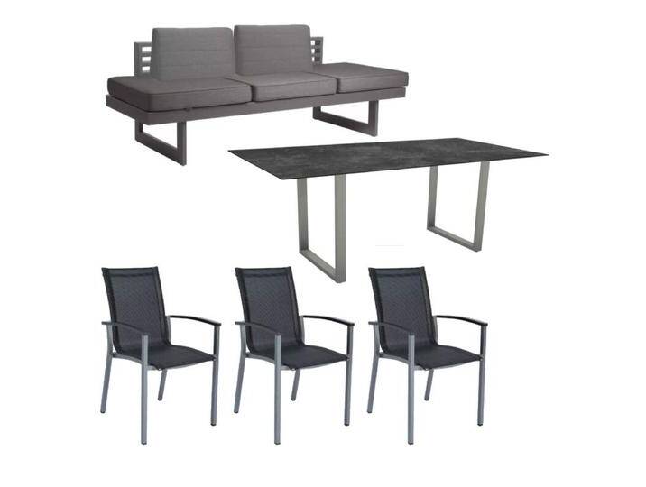 Stern Gartenmöbel-Set mit 3x Stuhl Evoee, Dining Bank New Holly und Kufentisch Aluminium graphit/HPL - HPL Slate von Stern