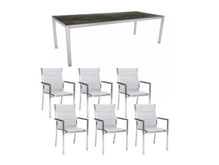 Stern Gartenmöbel-Set mit Stuhl Cardiff und Tisch Classic Edelstahl/HPL 7-teilig - HPL Dark Marble von Stern