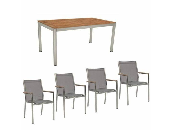 Stern Gartenmöbel-Set mit Stuhl Cardiff und Tisch Classic Edelstahl/Teak, 5-teilig - Textilgewebe silbergrau von Stern