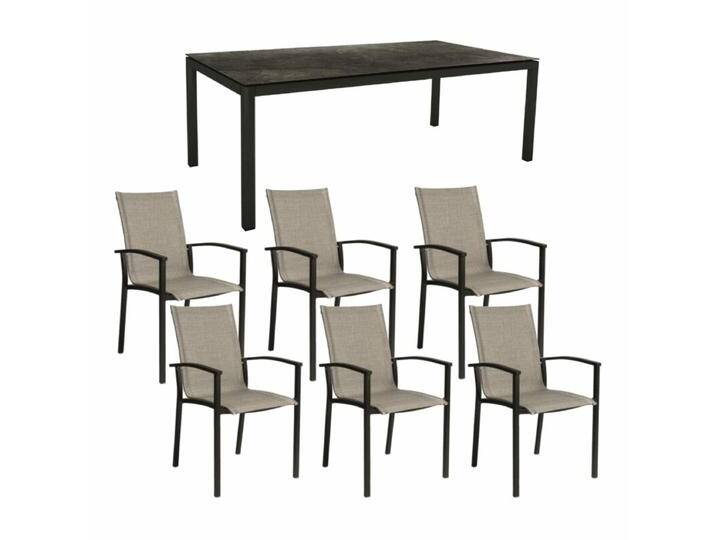 Stern Gartenmöbel-Set mit Stuhl Evoee und Gartentisch Classic Aluminium schwarz matt/HPL 7-teilig - HPL Dark Marble von Stern