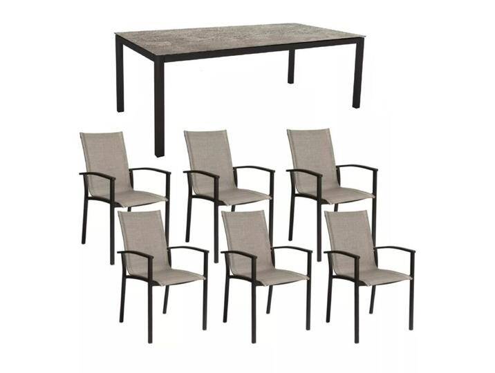 Stern Gartenmöbel-Set mit Stuhl Evoee und Gartentisch Classic Aluminium schwarz matt/HPL 7-teilig - HPL Slate Stone von Stern