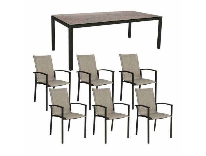 Stern Gartenmöbel-Set mit Stuhl Evoee und Gartentisch Classic Aluminium schwarz matt/HPL 7-teilig - HPL Smoky,stapelbar, Tischbein mit Höhenausgleich,Geradlinig & pur von Stern