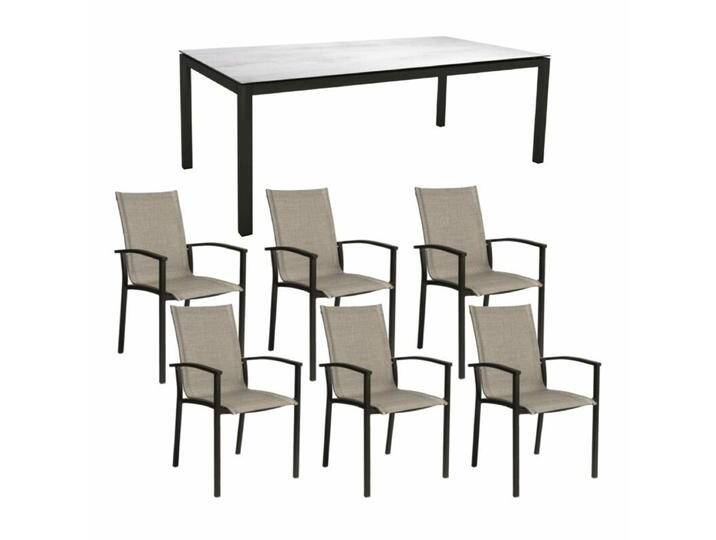 Stern Gartenmöbel-Set mit Stuhl Evoee und Gartentisch Classic Aluminium schwarz matt/HPL 7-teilig - HPL Zement hell von Stern