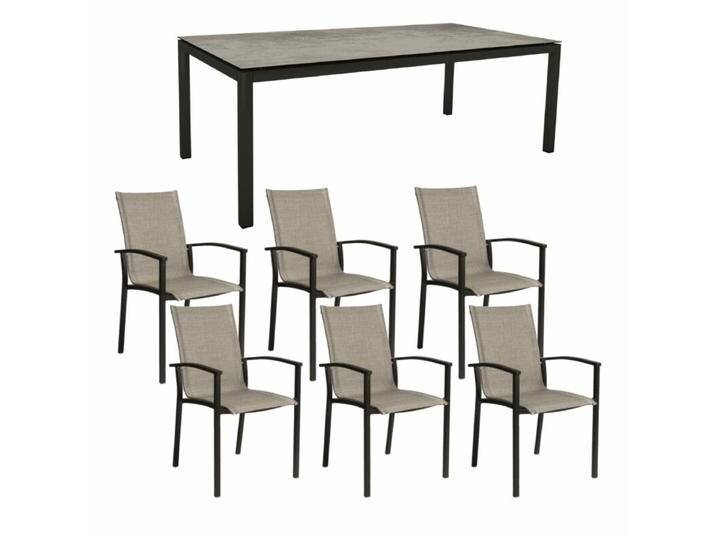 Stern Gartenmöbel-Set mit Stuhl Evoee und Gartentisch Classic Aluminium schwarz matt/HPL 7-teilig - HPL Zement von Stern