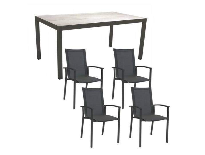 Stern Gartenmöbel-Set mit Stuhl Evoee und Tisch Classic Aluminium anthrazit/HPL 5-teilig - HPL Zement hell von Stern