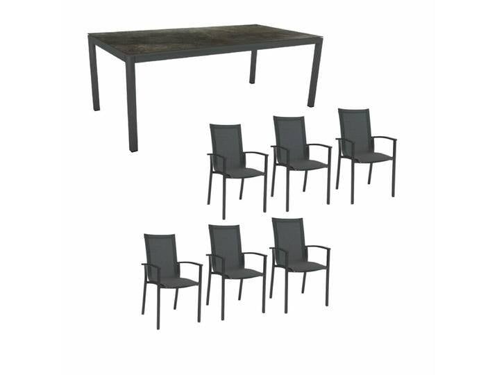 Stern Gartenmöbel-Set mit Stuhl Evoee und Tisch Classic Aluminium anthrazit/HPL 7-teilig - HPL Dark Marble von Stern