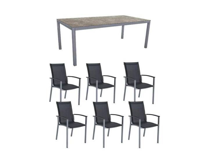Stern Gartenmöbel-Set mit Stuhl Evoee und Tisch Classic Aluminium graphit/HPL 7-teilig - HPL Slate Stone von Stern