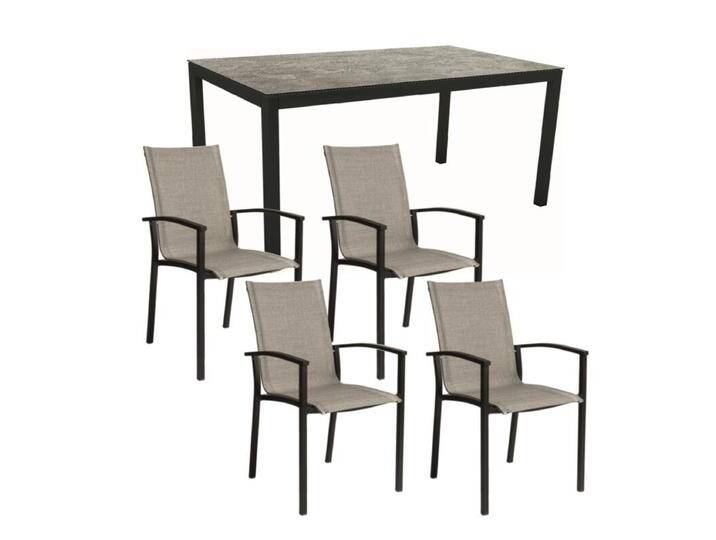 Stern Gartenmöbel-Set mit Stuhl Evoee und Tisch Classic Aluminium schwarz matt/HPL 130x80 cm, 5-teilig - HPL Slate Stone von Stern