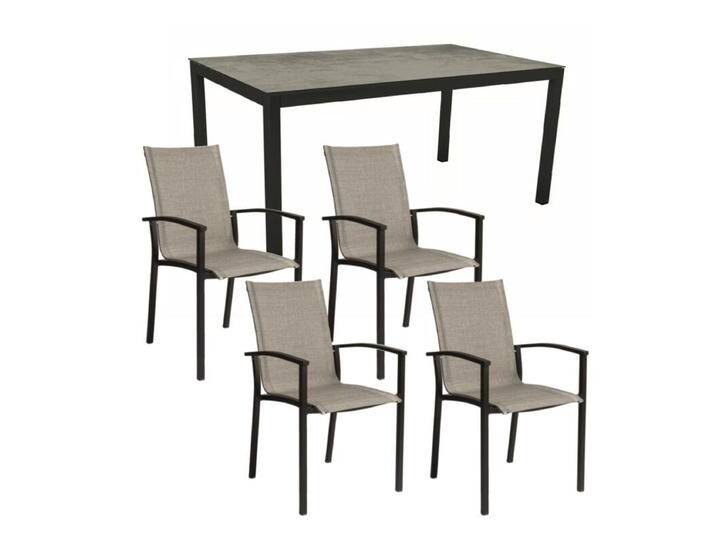Stern Gartenmöbel-Set mit Stuhl Evoee und Tisch Classic Aluminium schwarz matt/HPL 130x80 cm, 5-teilig - HPL Zement von Stern
