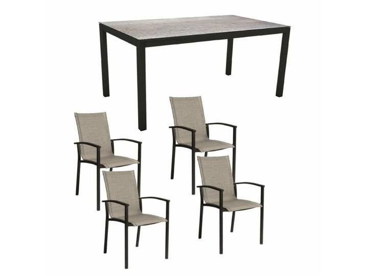 Stern Gartenmöbel-Set mit Stuhl Evoee und Tisch Classic Aluminium schwarz matt/HPL 5-teilig - HPL Smoky von Stern