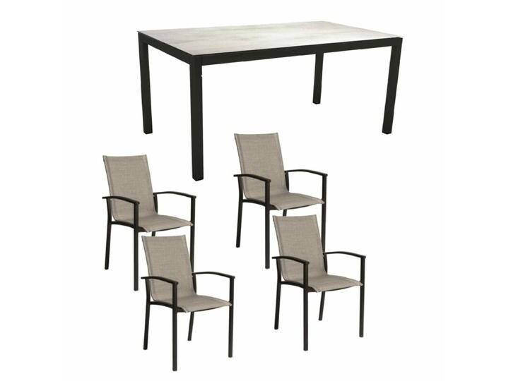 Stern Gartenmöbel-Set mit Stuhl Evoee und Tisch Classic Aluminium schwarz matt/HPL 5-teilig - HPL Zement hell von Stern