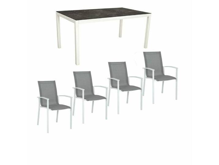 Stern Gartenmöbel-Set mit Stuhl Evoee und Tisch Classic Aluminium weiß/HPL 5-teilig - HPL Slate von Stern