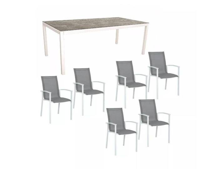 Stern Gartenmöbel-Set mit Stuhl Evoee und Tisch Classic Aluminium weiß/HPL 7-teilig - HPL Slate Stone von Stern