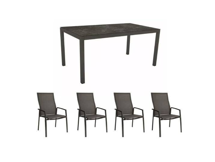 Stern Gartenmöbel-Set mit Stuhl Kari Plus und Tisch Classic Aluminium/HPL 160x90 cm, 5-teilig - Gestelle Alu anthrazit Sitz Textil karbon Tischplatte HPL Slate von Stern