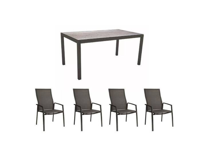 Stern Gartenmöbel-Set mit Stuhl Kari Plus und Tisch Classic Aluminium/HPL 160x90 cm, 5-teilig - Gestelle Alu anthrazit Sitz Textil karbon Tischplatte HPL Smoky von Stern