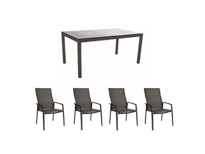 Stern Gartenmöbel-Set mit Stuhl Kari Plus und Tisch Classic Aluminium/HPL 160x90 cm, 5-teilig - Gestelle Alu anthrazit Sitz Textil karbon Tischplatte HPL Tundra Grau von Stern