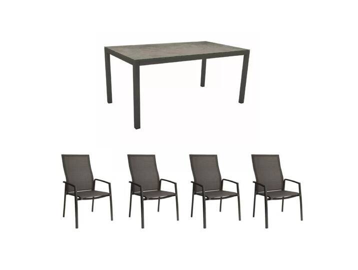 Stern Gartenmöbel-Set mit Stuhl Kari Plus und Tisch Classic Aluminium/HPL 160x90 cm, 5-teilig - Gestelle Alu anthrazit Sitz Textil karbon Tischplatte HPL Zement von Stern
