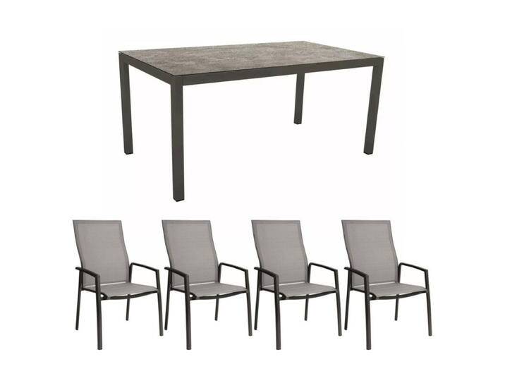 Stern Gartenmöbel-Set mit Stuhl Kari Plus und Tisch Classic Aluminium/HPL 160x90 cm, 5-teilig - Gestelle Alu anthrazit Sitz Textil silber Tischplatte HPL Slate Stone von Stern