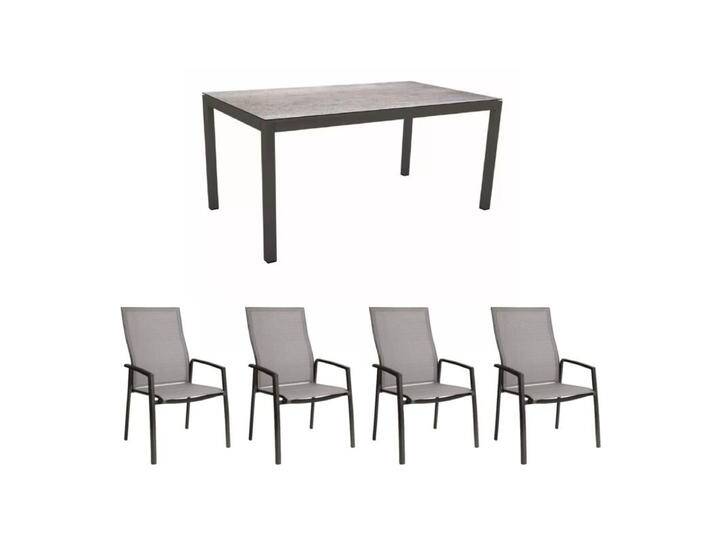 Stern Gartenmöbel-Set mit Stuhl Kari Plus und Tisch Classic Aluminium/HPL 160x90 cm, 5-teilig - Gestelle Alu anthrazit Sitz Textil silber Tischplatte HPL Smoky von Stern