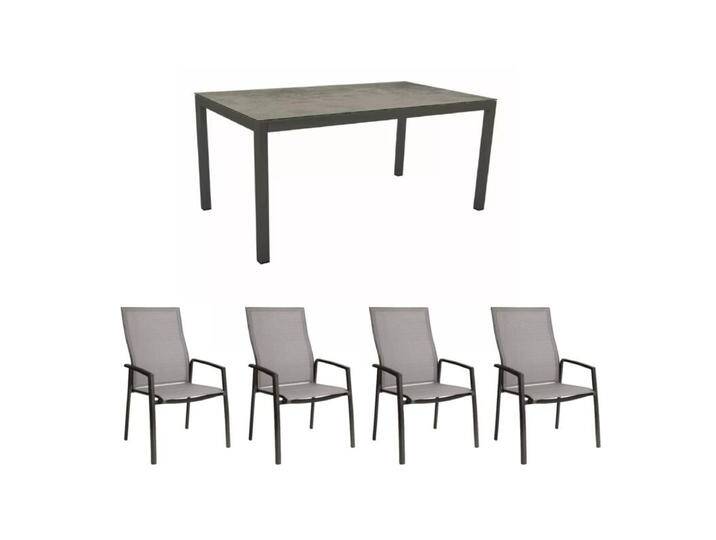 Stern Gartenmöbel-Set mit Stuhl Kari Plus und Tisch Classic Aluminium/HPL 160x90 cm, 5-teilig - Gestelle Alu anthrazit Sitz Textil silber Tischplatte HPL Zement von Stern